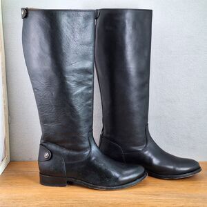 Frye Melissa Button Back Zip Tall Riding Boots Black Leather 8 Womens Snap